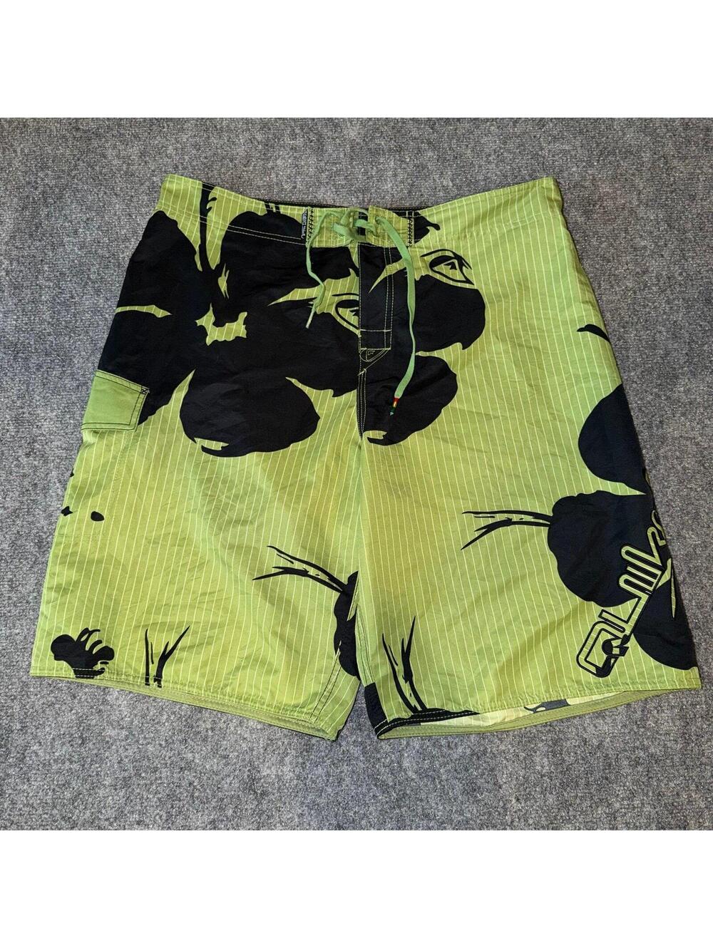Quiksilver Green Floral Surf Board Shorts Mens XL Vtg y2k 90s Rare